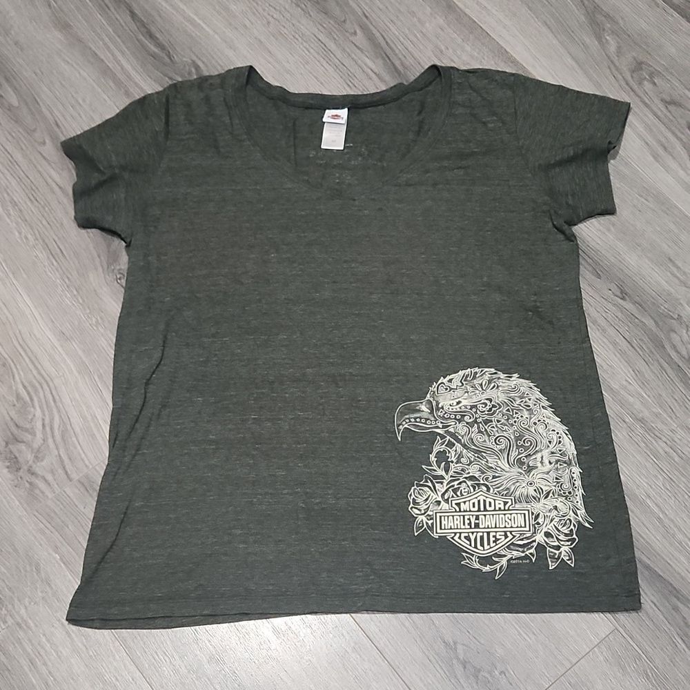 GUC Harley Davidson Vneck 2016 Jacksonville  Fla Olive Green Heathered  Tshirt